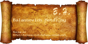 Balassovich Hetény névjegykártya